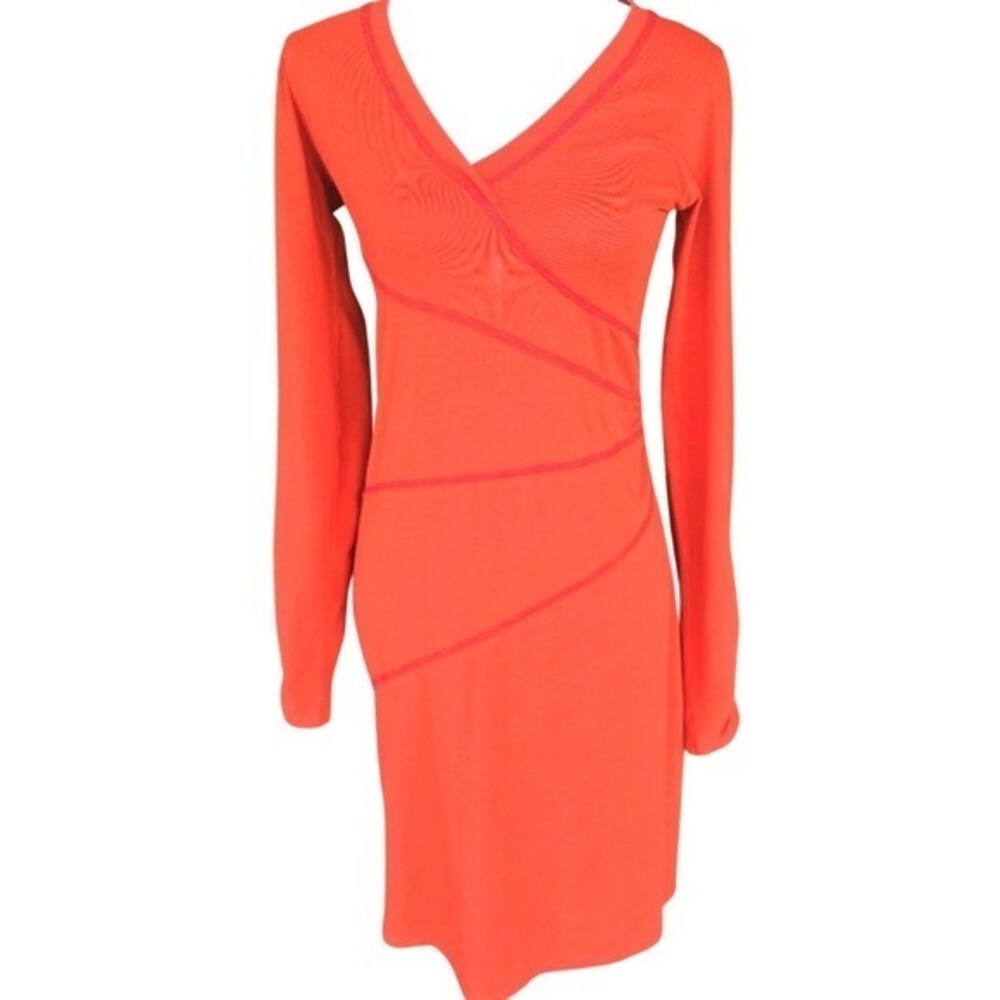 ATHLETA Orange‎ V Neck Ruched Sleeve Wrap Dress Women Size S